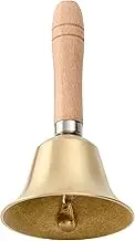 Hand Bell, Gold 3.14 Inch Large Hand Call Bell with Solid Brass Wood Handle, Very Loud Handbell for Restaurant Service Bell Bar Jingle Wedding Classroom Church School Classroom Alarm
