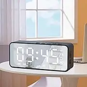 Bluetooth Speaker Alarm Clock with Mirror Display & FM Radio | Dual Alarm Digital Clock | Portable Wireless Speaker with Temperature & Battery Indicator | for Bedroom, Home, Office