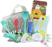 Kids Cooking Kits Real Cooking and Baking Gift Set with Cookbook and Storage Case- Montessori Complete Cooking Supplies for the Junior Chef - Set for Girls & Boys - Utensils and Kid Safe Knives