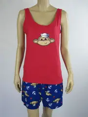 Mitch Dowd Ladies 2 Piece Pyjamas Lounge Wear Sleepwear size Large Red Blue