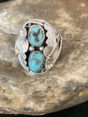 Kingman Turquoise 2 Stone Navajo Sterling Silver Ring Size 10 14173