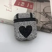 Air Smart Headphones Bluetooth Earphone Love Pattern Diamonds Glitter Earphones Shockproof Protective Case for Apple AirPods 1/2(Red) (Color : Black)