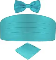 [DonDon] Set of 3 Men's Cummerbund Bow Tie Pocket Square Matching Shiny for Celebrations