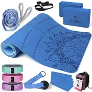 1/3 Yoga Mat Thick, Yoga Kit and Sets for Beginners Include BLUE&LIGHT BLUE 8MM