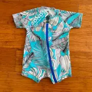 Bonds Baby Leaves Blue Short Sleeve Zip Swimsuit Size 00 BNWT
