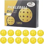 12Pcs Outdoor Pickleball Balls with Mesh Bag, Durable 40 Hole Pickleballs, High Bounce Compatible with All Pickleball Paddles, Perfect for Outdoor Pickleball Practice and Match Play (Bright Yellow)