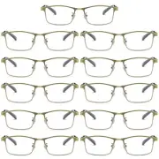 11 PK Men Reading Glasses Anti Blue Light Brass Metal Frame Spring Hinge Readers
