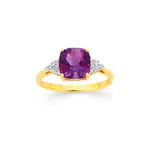 9ct Gold Amethyst & Diamond Dress Ring in Purple