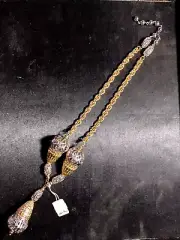 Gold Chain Necklace w/ Gold & Silver tone Openwork Baubles By LUCIEN PICCARD