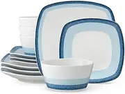 [Noritake] Colorscapes Layers Sky 12-Piece Square Dinnerware Set, Service for 4.,
