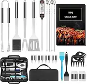 PADFURN 25PCS BBQ Grill Tools Set with Thermometer and Grill Spatula, Deluxe Grill Accessories Kit, with Portable Handbag Griddle Kit