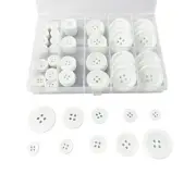 100Pcs White Sewing Buttons,4-Hole Craft Buttons, 5 Sizes ,with Compartment