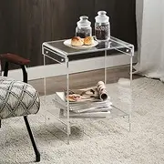 Acrylic Side Table Small End Coffee Table with Storage, Slim Bed Sofa Couch Dinner Coffee Drink Table TV Tray Transparent Acrylic, Simple and Versatile, 17 inch for Small Space
