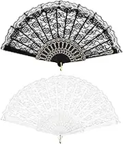 Folding Fans Lace Fan Dance Fans Plastic Fan Chinese Vintage Hand Fans Black and White Craft Fan Women Hand Fan(2 Pcs)