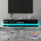 TV Cabinet 180cm Black Wooden Entertainment Unit Stand High Gloss LED 2 Drawers