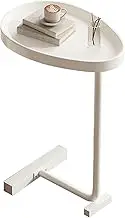 C Shaped Side Table, Small Egg Oval Shaped Sturdy Sofa End Coffee Table That Slide Under for Living Room for Any Style of Decoration (White)
