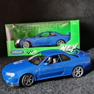 Welly 壓鑄 1:24 Nissan Skyline GT-R R34 Vspec Nur II Bayside 藍