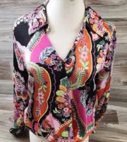 NWT Nicole Miller Long Sleeve Cropped Floral 70’s Patterned Blouse Rayon Size XS