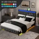 LED Wooden Bed Frame Double Size Mattress Base Platform Foundation Headboard PU