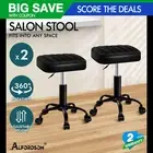 ALFORDSON 2x Salon Stool Square Swivel Barber Hair Chair Gas Lift All Black
