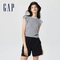 在飛比找momo購物網優惠-【GAP】女裝 羅紋高彈修身短袖T恤 女友T系列-黑白條紋(
