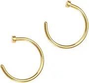 [Minkissy] 2Pcs Unisex Open Nose Ring Titanium Steel Piercing Studs Golden Nose Jewelry for Women Comfortable High Polish Shaped Design Daily Wear Nose Piercing Accessory