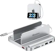 Minisopuru Mac Mini Dock & Stand With M.2 NVMe SSD Enclosure - 8 in 1 Hub With 10Gbps USB C/A, TF & SD, Audio Jack - Accessories for Mac Mini M2/M1 (Not for M4)