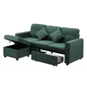 Oikiture 3 Seater Sofa Lounge Set Modular Couch Drawers&Ottoman Velvet Green