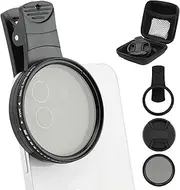 Tookie 52MM Variable ND2-ND400 Filter, Clip-on Phone Lens ND Filter Kit Multi-Coated Adjustable Neutral Density Filter Compatible with iPhoneSamsung/Android Smartphones(Black)