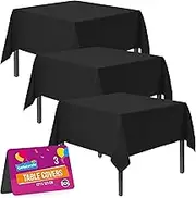 3pk Black Table Cloth Party | 121x121cm Halloween Black Plastic Table Cover Party | Black Plastic Table Cloth, Black Tablecloth Black Party Table Cloth Disposable Table Clothes for Parties Table Cover