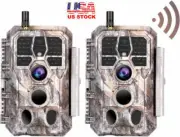 2 Pack WiFi Trail Camera Bluetooth 32MP 1296P Wildlife Hunting Cam Night Vision