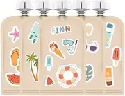 Cherub Baby Refillable Baby Food Pouches 150ml, Non-Spill, BPA-Free Leak Proof Yoghurt Smoothie Puree Snack Storage for Toddlers, Freezer Safe Dishwasher Safe, 5 Pack Summer Vibes with Stickers