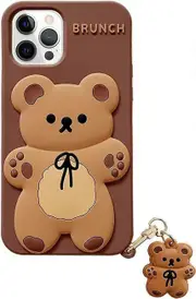 iPhone 13 Pro Case Cute Case Teddy Bear Creative Case with Keychain Cartoon Soft Silicone Bumper Shockproof Cover Protective Case for Women Girls