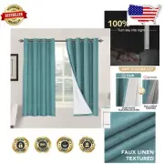 Luxurious 63" Blackout Curtains with Thermal Insulation - Teal Linen Drapes