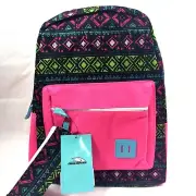 Backpack School TrailMaker Hot Pink Neon Green Blue Aztec Wide Zipper Travel Bag