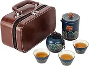NUZAMAS Tea Set Travel Ceramic Set with Carry Bag Chinese Kung Fu Tea Set Portable Teaware Sets Glass Matcha Whisk Mug Cups Ceremony Pots Kitchen Utensils
