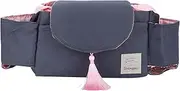 Fdit Stroller Storage Bag Organizer, Practical Drink Holder, Stroller Diaper Bag for Convenient Outdoor Travel, Moms (Pink tassel)