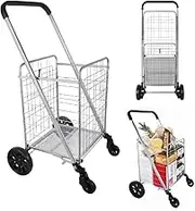 White Magic Handy Basket Cart Medium – 65L Capacity, 35kg Weight Limit, Foldable, 360° Swivel Wheels with Brake, Cushioned Handle for Comfort, Perfect for Groceries, Laundry, Beach – 50 x 52 x 93cm
