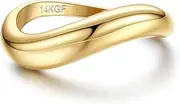 [Kakonia] 14K Gold Plated Rings for Women Non Tarnish, Chunky Gold Ring That Don't Tarnish Twisted Wave Bands Thumb Statement Stackable Eternity Ring US Size 5-10