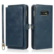 Case Card Slot Holder Cash Pocket PU Leather Sleeve, Blue - Samsung S10E