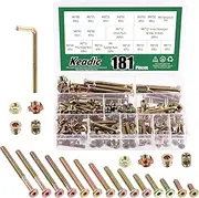 Keadic 181 Pcs M6 Zinc Plated Furniture Screw Hardware Replacement Kit Contains Hex Socket Cap Bolts Barrel Nuts, Wood Thread Nutsert, Four Claws T-Nuts and Flange Nuts for Cots Beds Table Crib