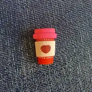 Clay Coffee Flatback Bead Qty 1 Jewelry Supply Pink Heart & Red New Handmade
