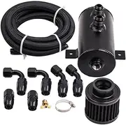 maXpeedingrods 0.75L Twin AN10 Port Baffled Engine Oil Catch Can Breather Tank with Hose Fitting Filter Aluminum Car Accessory