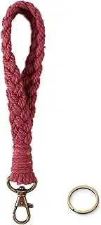 MORSUNBELA Short Lanyard Hand Wrist Strap Lanyard for Girl Women Universal Bohemian Lanyard Macrame Bracelet Lanyard Keychain,ID Card Holder,Bag Decoration,Red