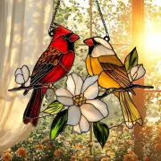 Cardinal Suncatcher in Moonlight, Stained Glass, Valentine or Sympathy Gifts
