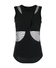 Sleeveless mix jersey mesh cut out top XS Black