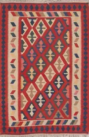 Geometric Kilim Tribal Wool Rug 3x5 Flatweave Foyer Sized Carpet