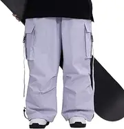 [SNOWVERB] Womens Mens Winter Warm Snow Baggy Waterproof Snowboard Pants Cargo Loose Fit Insulation Ski Pants (Purple, XS)