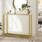 [OIKITURE] Console Table with Metal Frame Gold and White