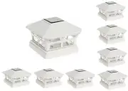8 Pcs White Solar Garden Cap Post Light 6X6 Plastic 2 Bright SMD LED Cap Light